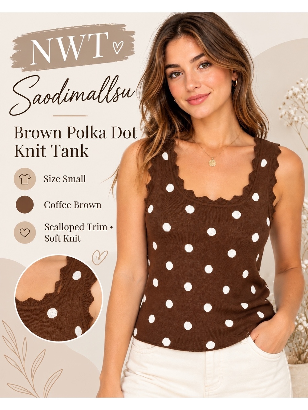 Saodimallsu Brown Polka Dot Knit Tank Top